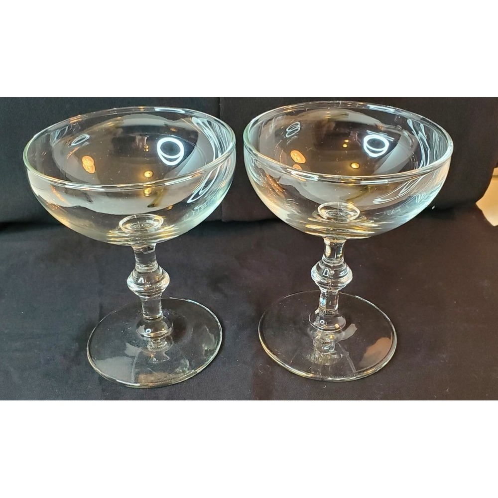 2 Vintage/Champagne Glasses/Knotty Stem Coupe Wine Barware 4 1/4 " tall